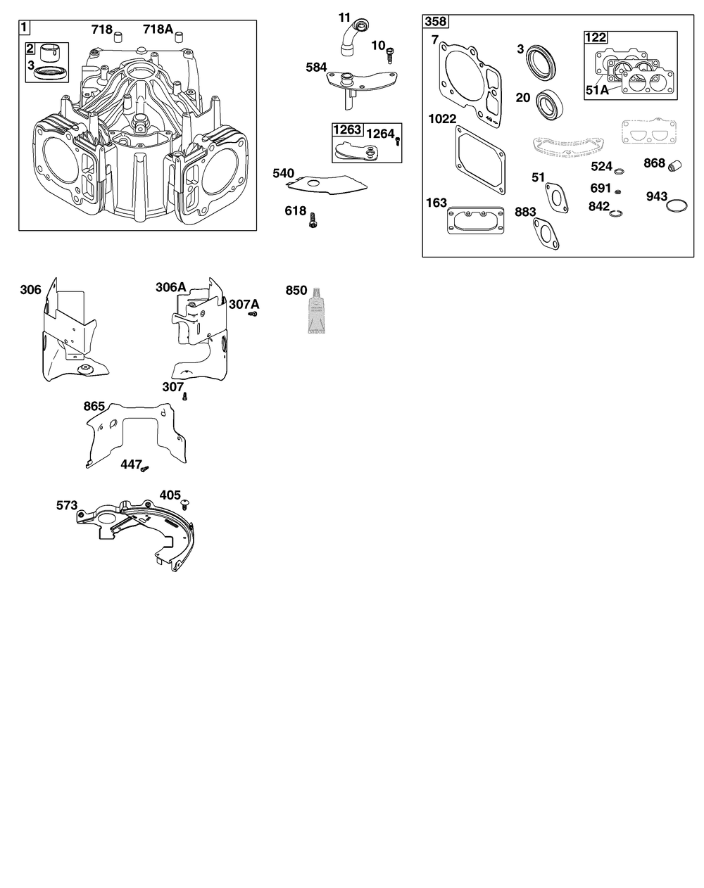 Cylinder Group Diagram and Parts List for 400000 - 699999 Briggs and Stratton Engine